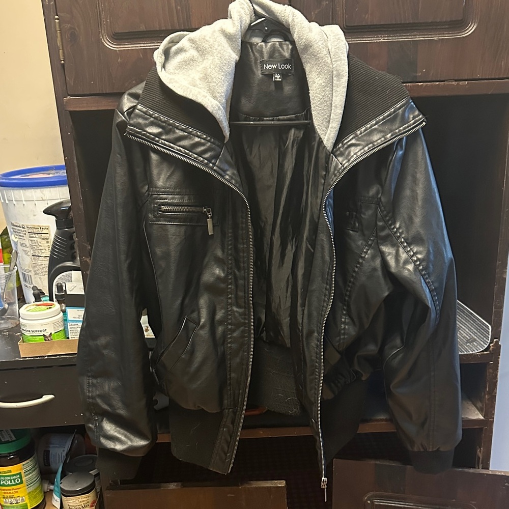 New Look Black Bomber Jacket with Gray Hood